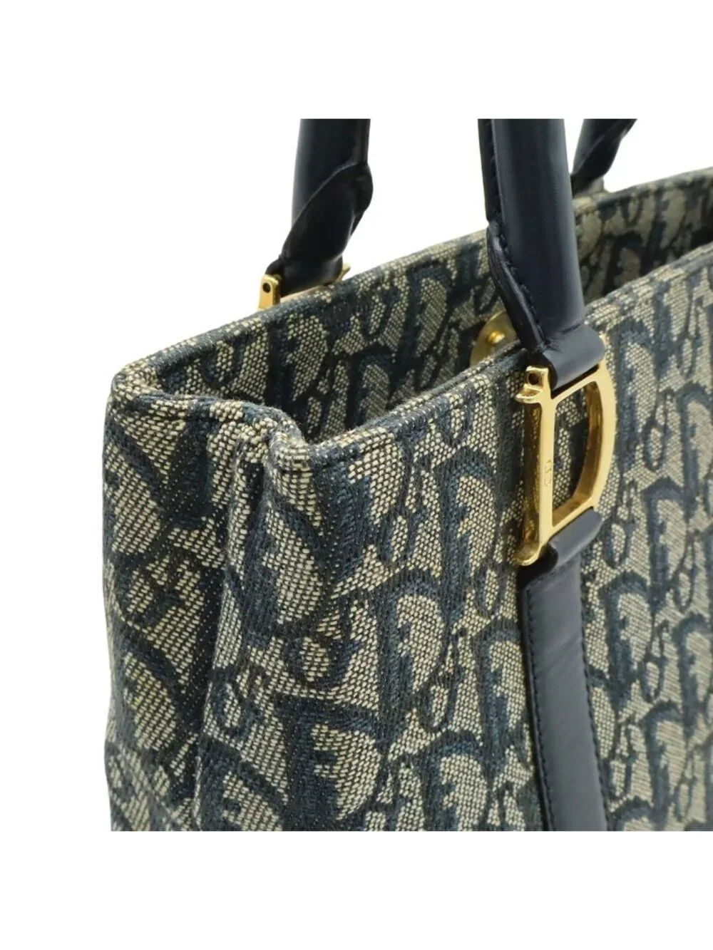 Dior Trotter Tote Jacquard Canvas Leather Navy Gold - Picture 5 of 8